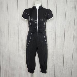 VTG Art Stone Iridescent/Silver Polka Dot Black Peddle Pusher Jumpsuit, size S